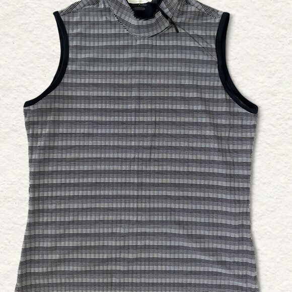 Greg Norman Collection Grey and Black Striped Polo Shirt Zippered Collar - Picture 1 of 4